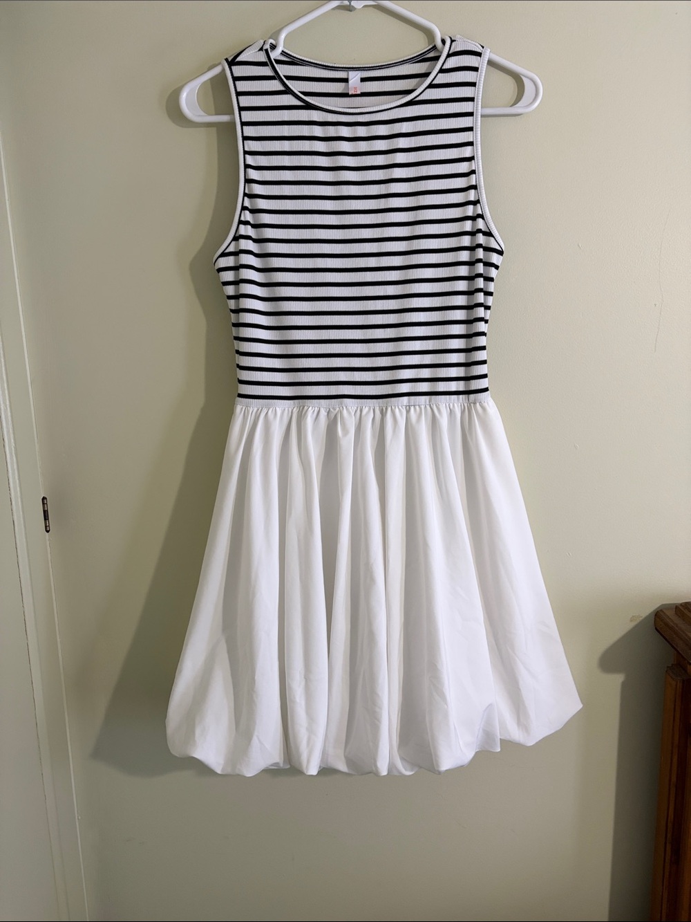 Womens Sleeveless Black & White Striped Dress with Full White Skirt